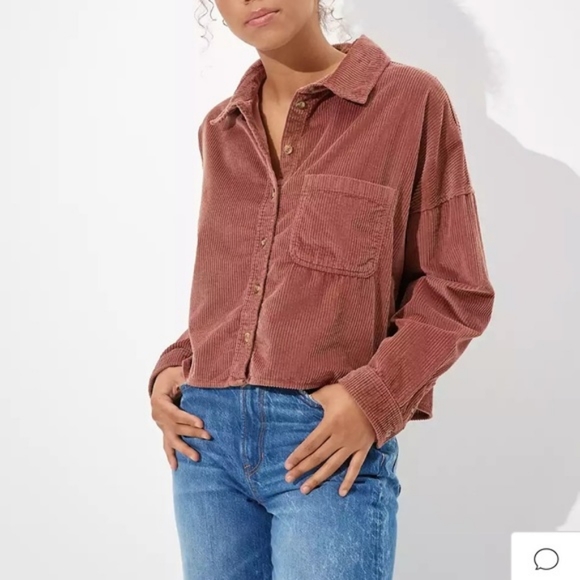 American Eagle Outfitters Tops - American Eagle Corduroy Cropped Button Up Shirt